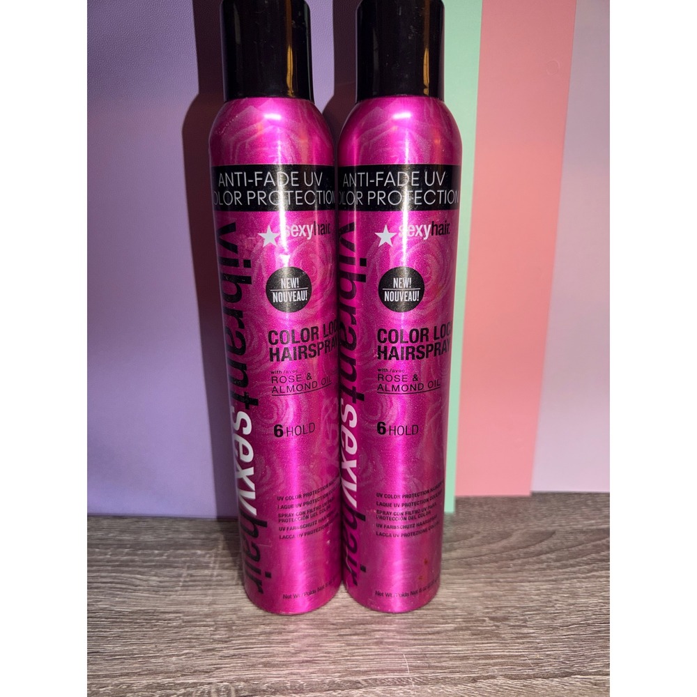 Sexy Hair Vibrant Color Lock Hairspray 6 Hold Rose Almond Oil Set of 2